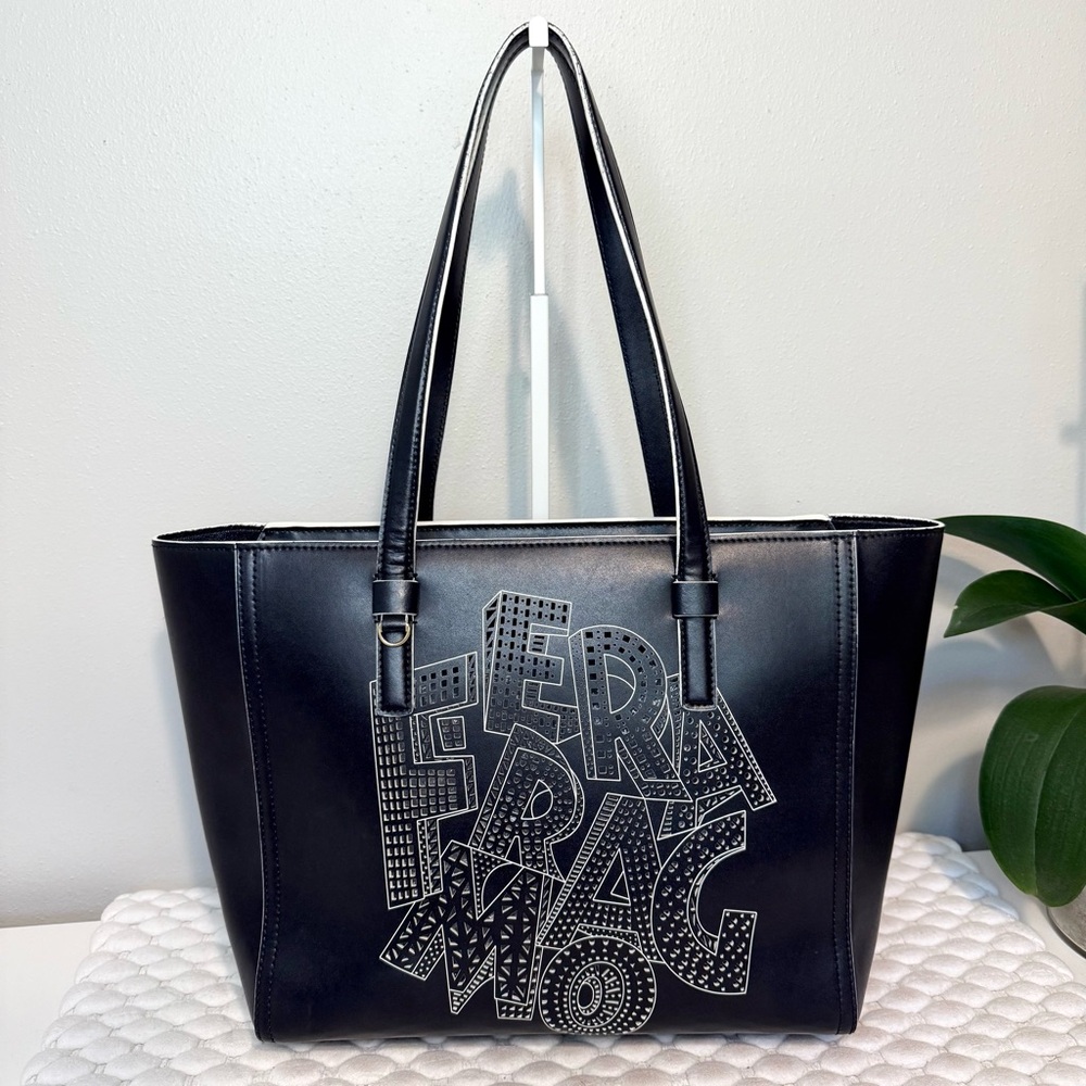 SALVATORE FERRAGAMO Amy Tote Shoulder Bag Leather Black